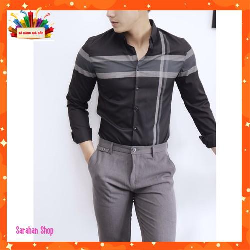 XẢ KHO_ Áo Sơ Mi Nam Hàn Quốc Sọc Ngang Dọc Chất Liệu Cotton Cực Mát, Đầy Phong Cách_SaraHan Fashion
