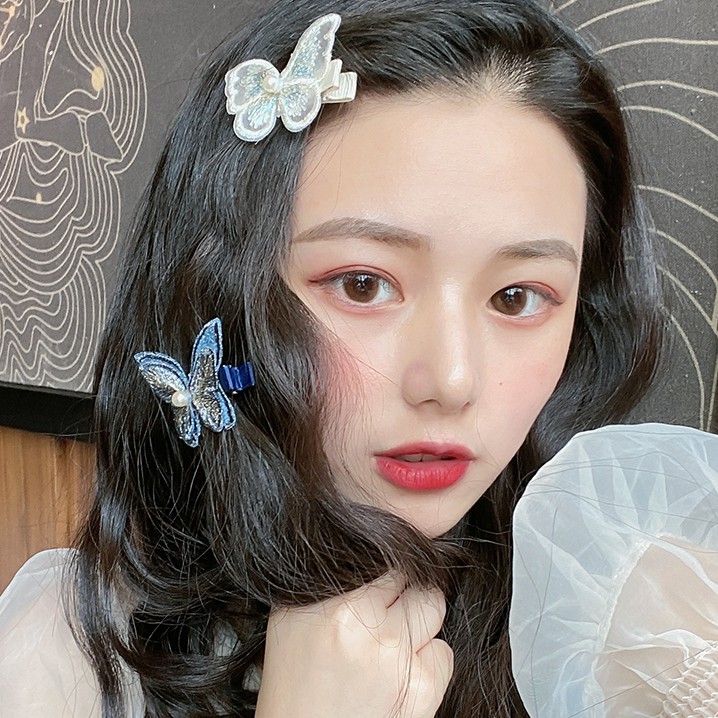 Kẹp tóc thiết kế bươm bướm xinh xắn đính ngọc trai giả thời trang