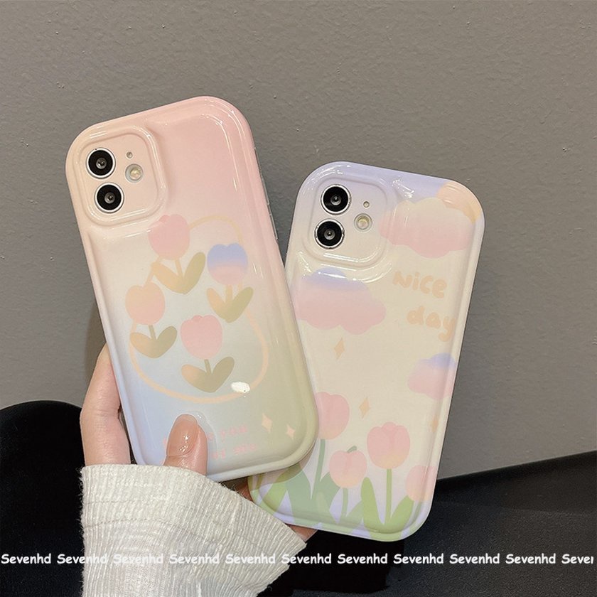 Ốp Điện Thoại Mềm Hình Hoa Tulip Mắt To Màu Hồng Cho iPhone 14 13 12 11 Pro Max X XR Xs Max 8 7 6 6s Plus SE 2020