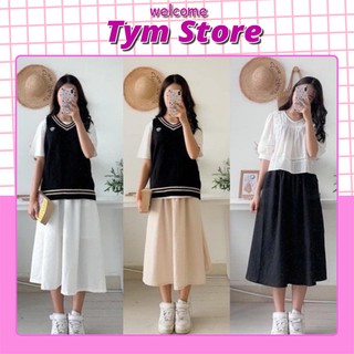 Chân váy đũi dài style Hàn Quốc Chân váy dài vintage Quảng Châu Đầm nữ TYM STORE HTV117