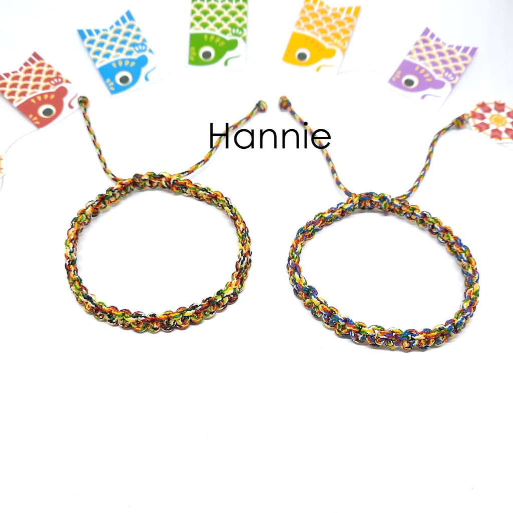(Đen/Xanh) Vòng chỉ ngũ sắc kim tuyến may mắn dây rút - Vòng đeo tay nam nữ handmade đơn giản