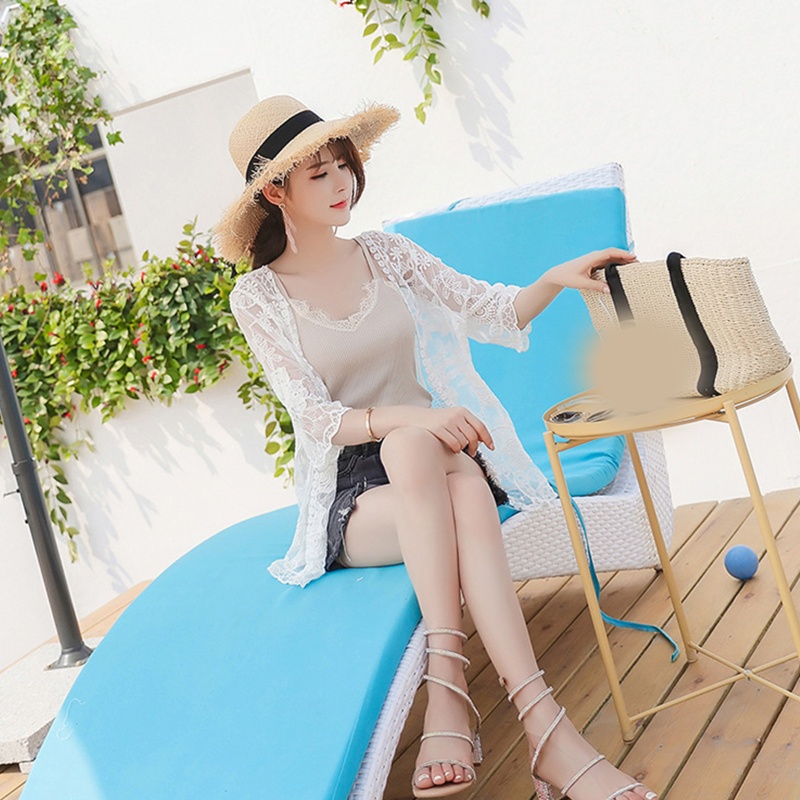 Brroa Áo Khoác Cardigan Ren Tay Lỡ 3 / 4 Thêu Hoa Mặc Ngoài Bikini Thời Trang Mùa Hè Cho Nữ