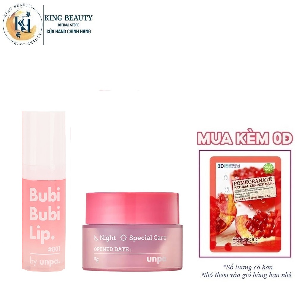 Combo 2 Sản Phẩm Dưỡng Môi Dưỡng Ẩm Cho Môi Mềm Mại Unpa Bubi Bubi Lip (Nạ Môi 9g, TTBC 10ml)