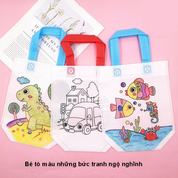 Túi Vải Vẽ, Tô Màu Cho Bé (Tặng Kèm 6 Màu Dạ) Nhiều Hình Dễ Thương