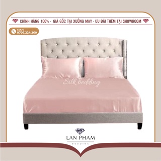 Bộ Ga Gối Phi Lụa 4 Món Cao Cấp Mát Lạnh Lan Bedding Màu Hồng Phấn