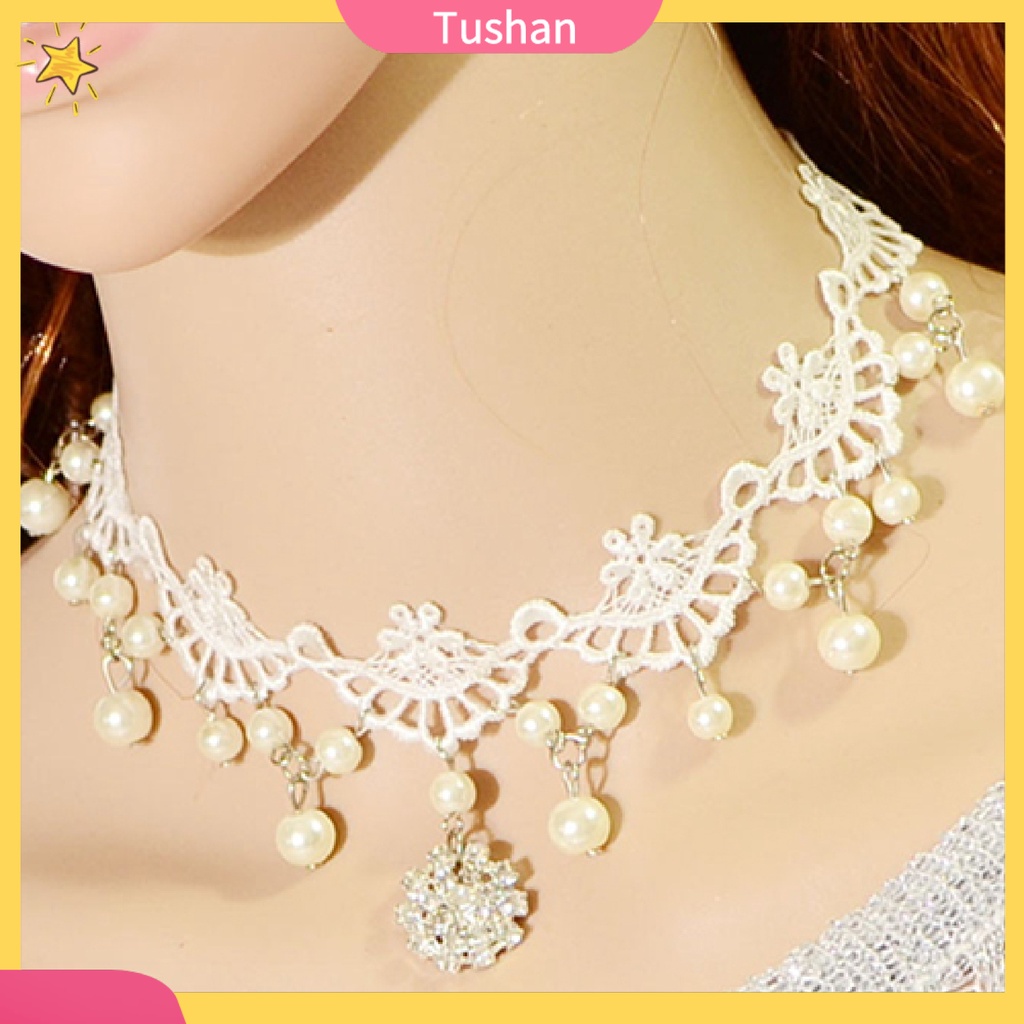 Vòng cổ choker ren đính ngọc trai giả sang trọng