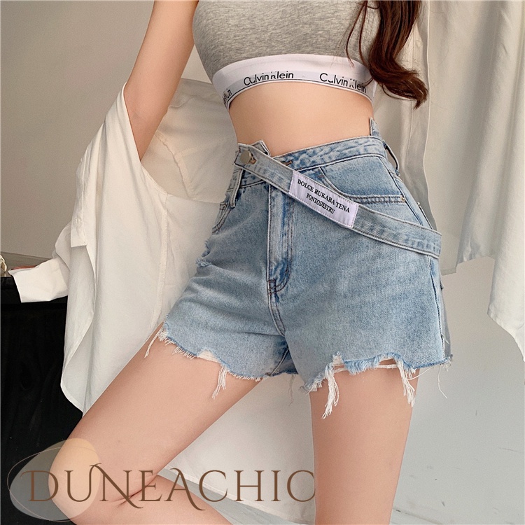 DUNEA Quần Short Jean Lưng Cao Gợi Cảm Dành Cho Nữ