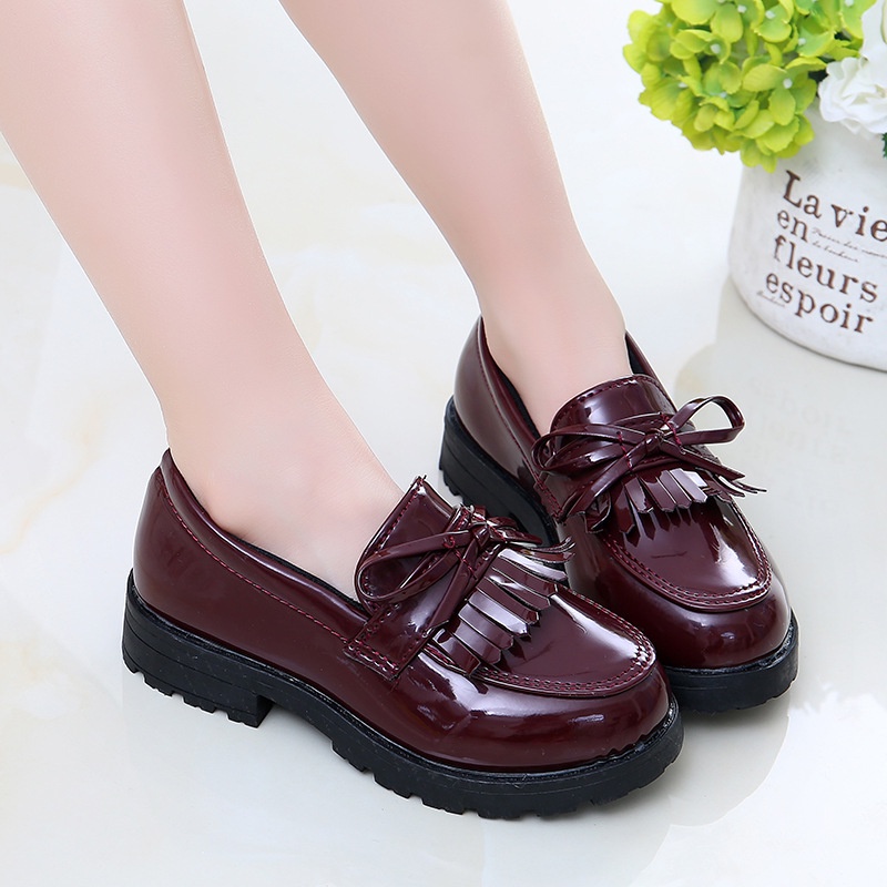 1-12Year Girls Leather Shoes British Style Tassel Party Princess Shoes Fashion Kids Student School Shoes Black