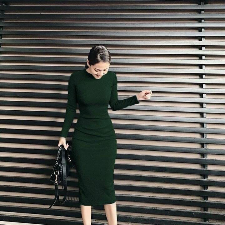 Đầm ôm body dài tay chất thun form dài qua gối cưng xỉu