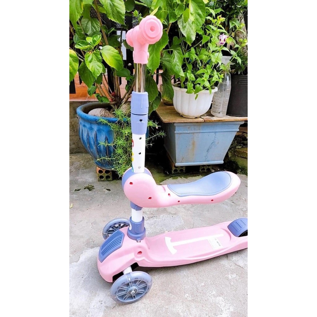 Xe Trượt Scooter Trẻ Em Có Ghế Gấp Gọn 3 Bánh Phát Sáng, Có Nhạc Và Đèn Báo, Dành Cho Bé Từ 2-12 Tuổi