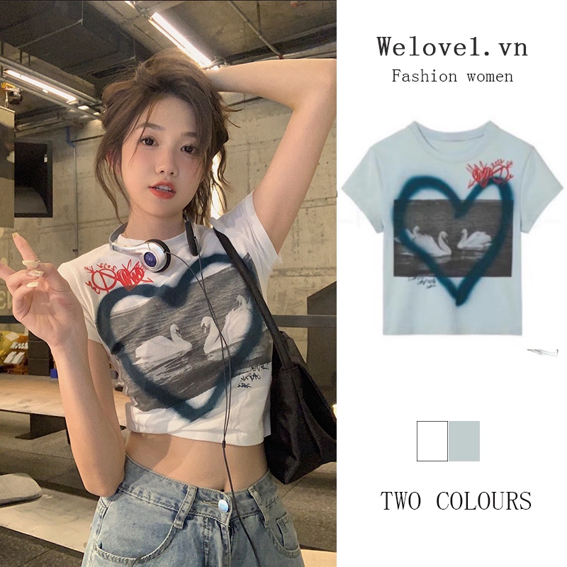 Áo Thun Tay Ngắn Cổ Tròn Dáng Ôm In Họa Tiết Thời Trang Cho Nữ
