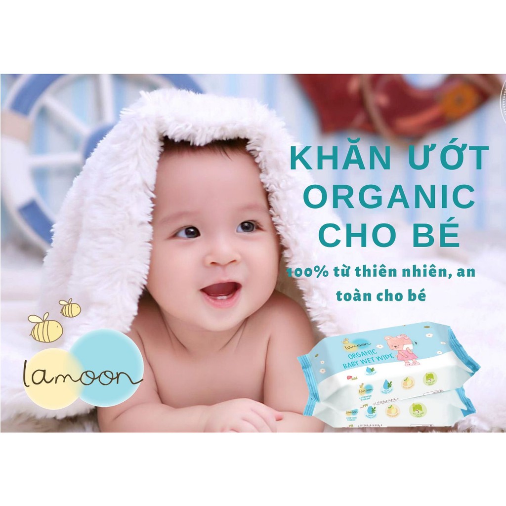 Combo 2 bịch khăn ướt du lịch Organic cho bé Lamoon- Loại 80 miếng