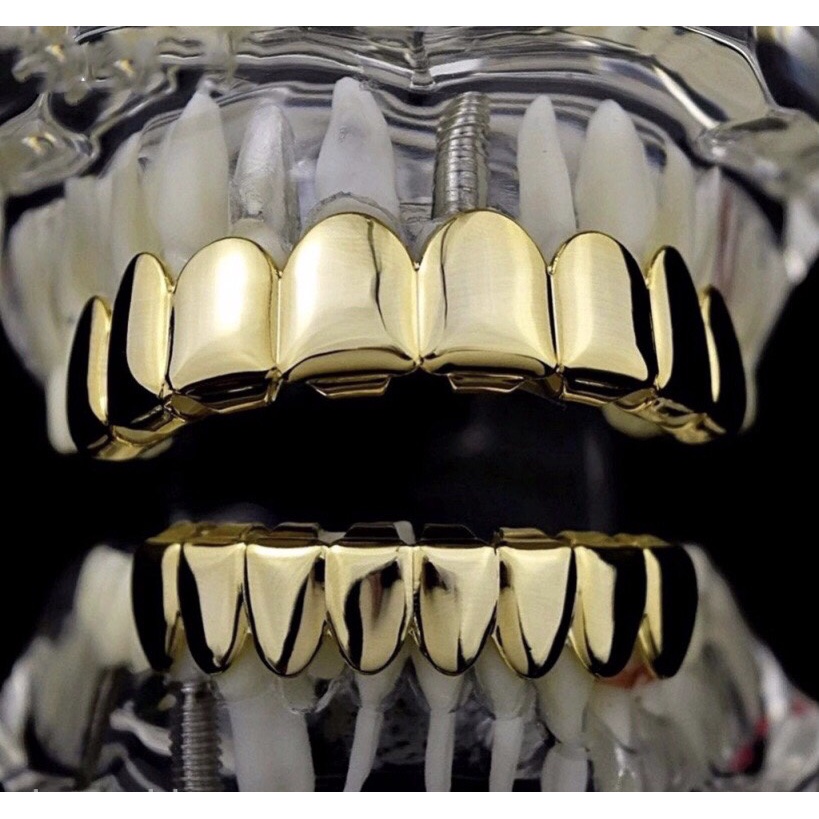 Hai hàm trang sức răng grillz trơn vàng bạc hiphop