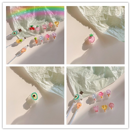 Phụ Kiện Bọc Bảo Vệ Dây Cáp Sạc USB type-c Hình Kẹo Mút Hoạt Hình Màu Trong Suốt