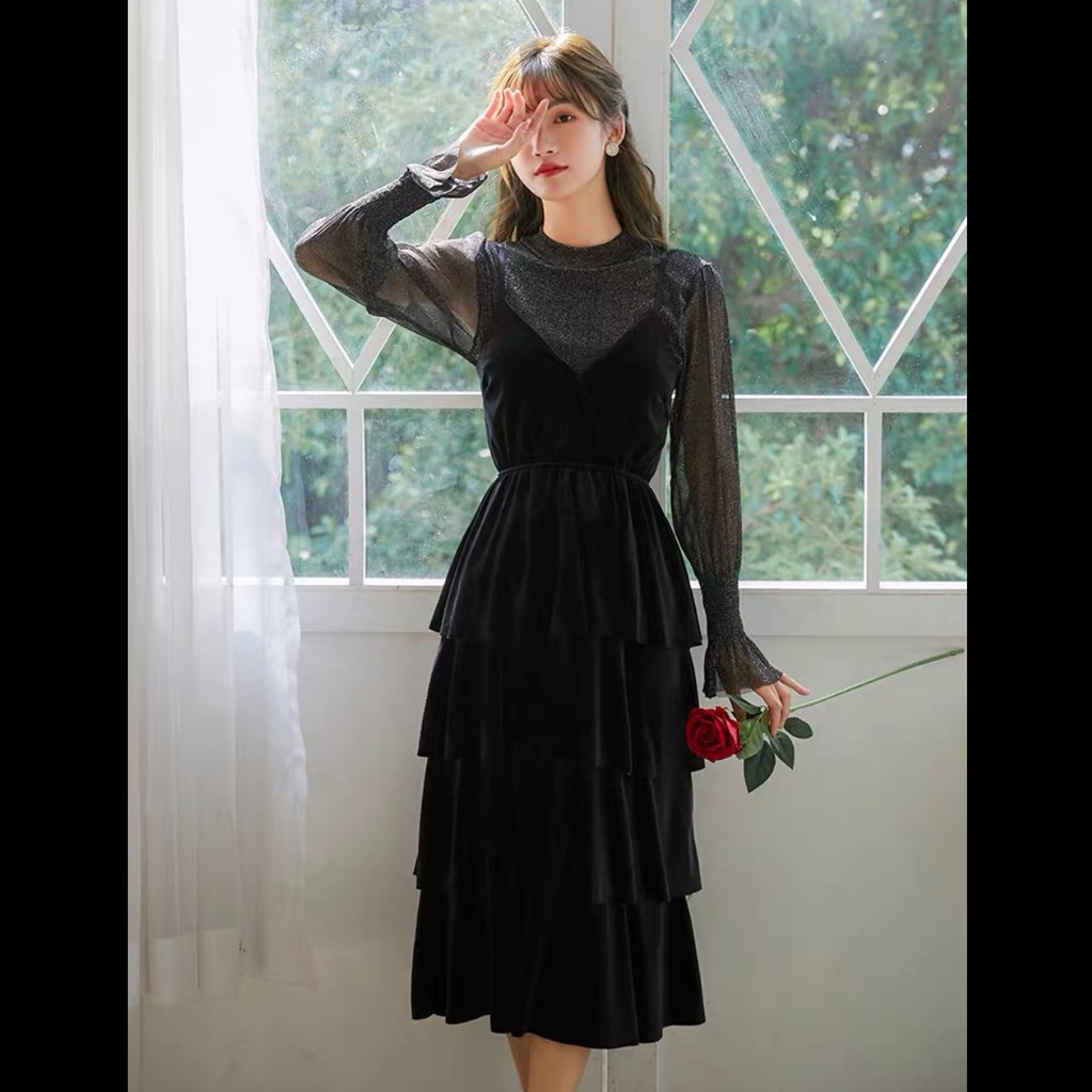 SET VÁY NHUNG HAI DÂY CAO CẤP SIÊU SANG