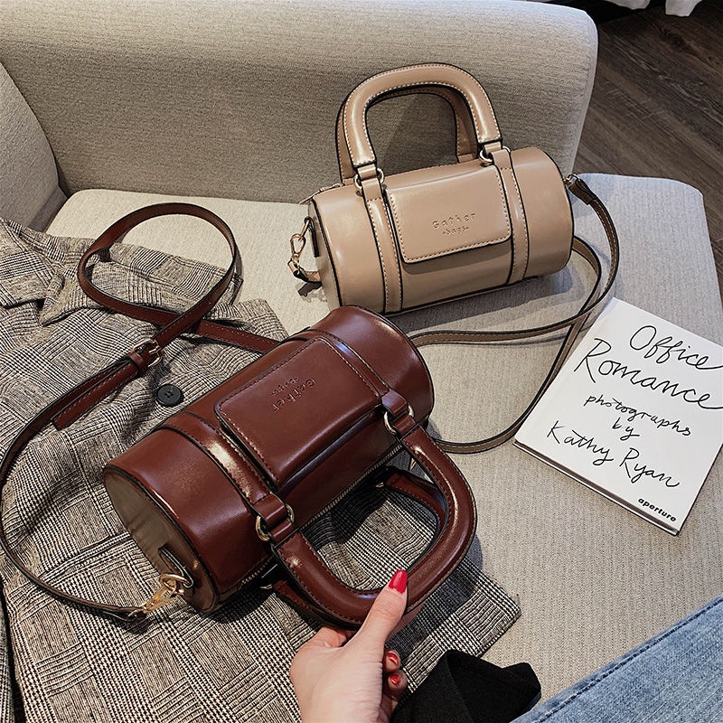 Túi Đeo Vai Hình Trụ Kiểu Retro Thanh Lịch