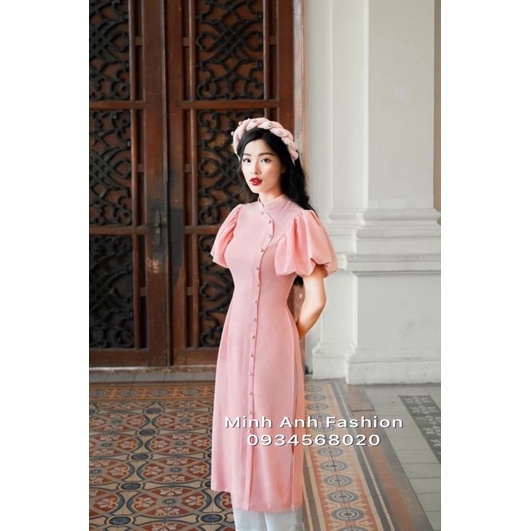 Áo dài lụa vai phồng tay bèo duyên dáng MinhAnhFashion