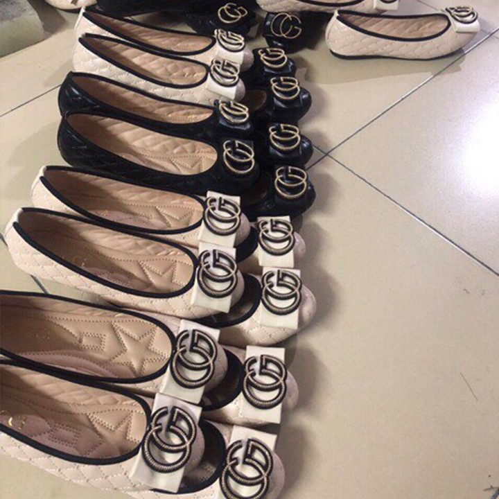 Giày bệt búp bê trần da đính họa tiết GG | BigBuy360 - bigbuy360.vn