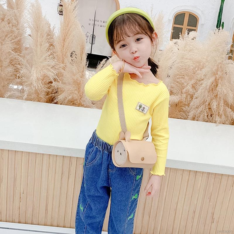 Áo thun tay dài viền bèo màu trơn dành cho bé gái