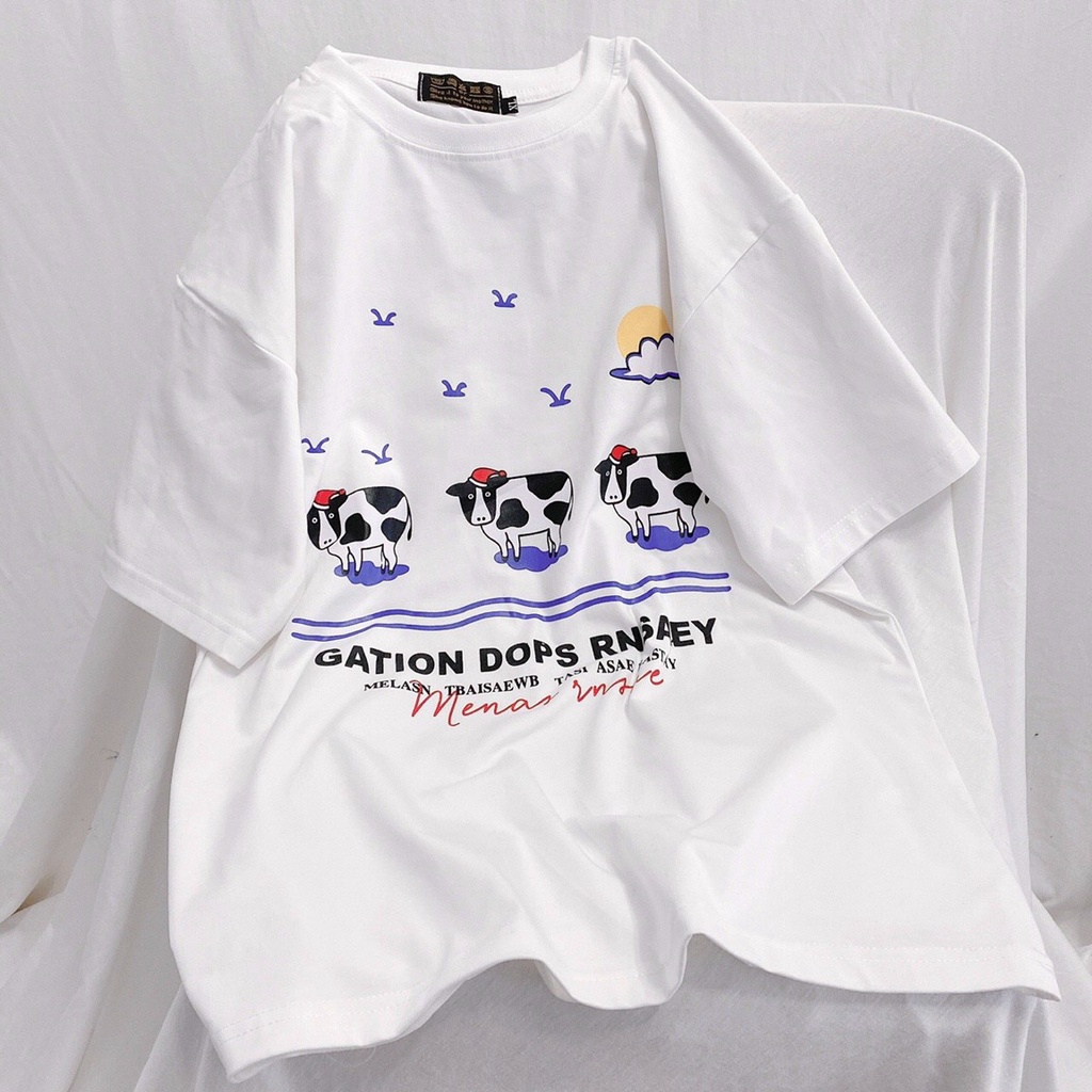 Áo Thun Tay Lỡ COWS BÒ SỮA Vải Thun Cotton Form Rộng Ulzzang Unisex