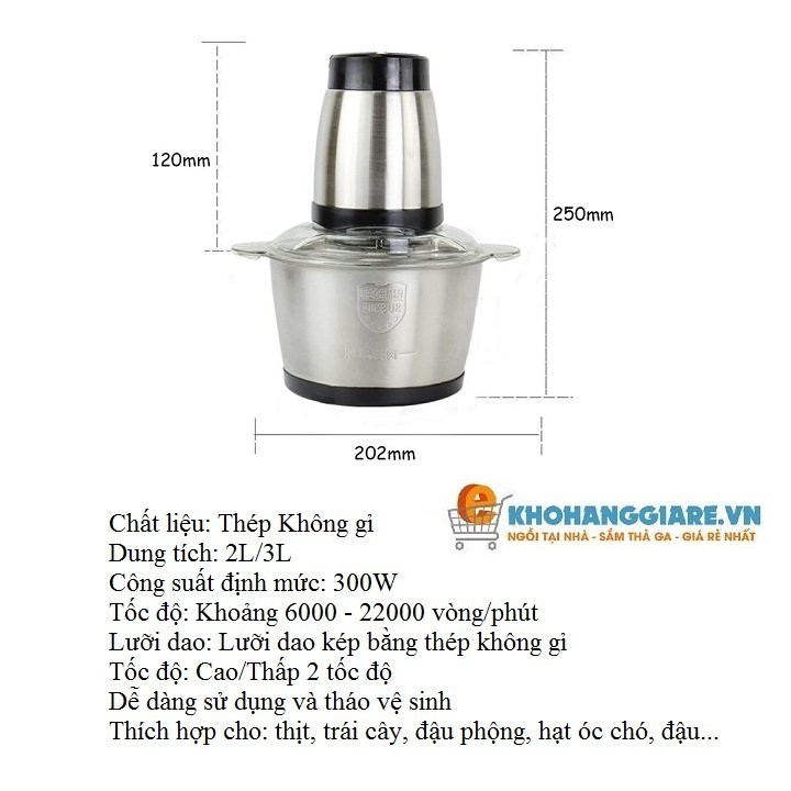 Máy xay thịt xay thực phẩm đa năng như cua cá sinh tố rau quả cối inox dung tích 2 lít, 3 lít loại tốt - Video thật