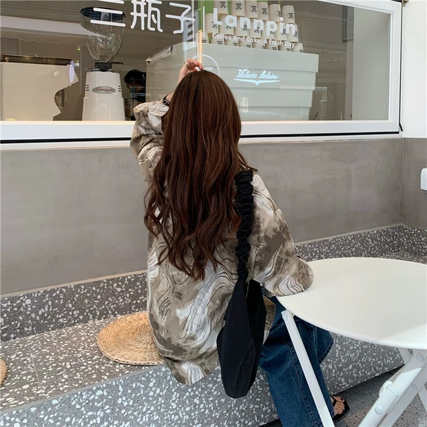 Áo Sơ Mi Dài Tay Dáng Rộng In Họa Tiết Retro Cá Tính