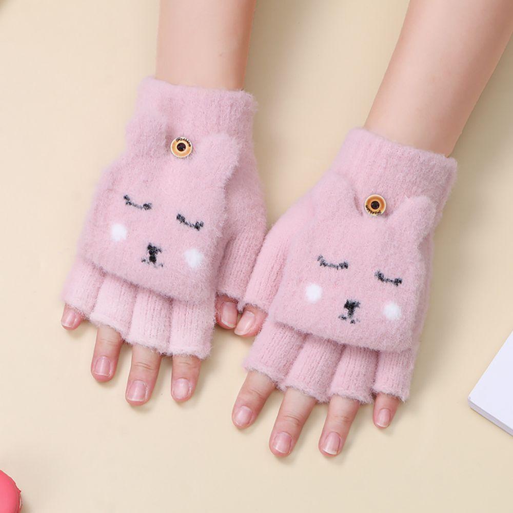 Găng Tay Lông Thỏ Dày Hở Ngón Thời Trang Mùa Đông Hàn Quốc Cho Nữ