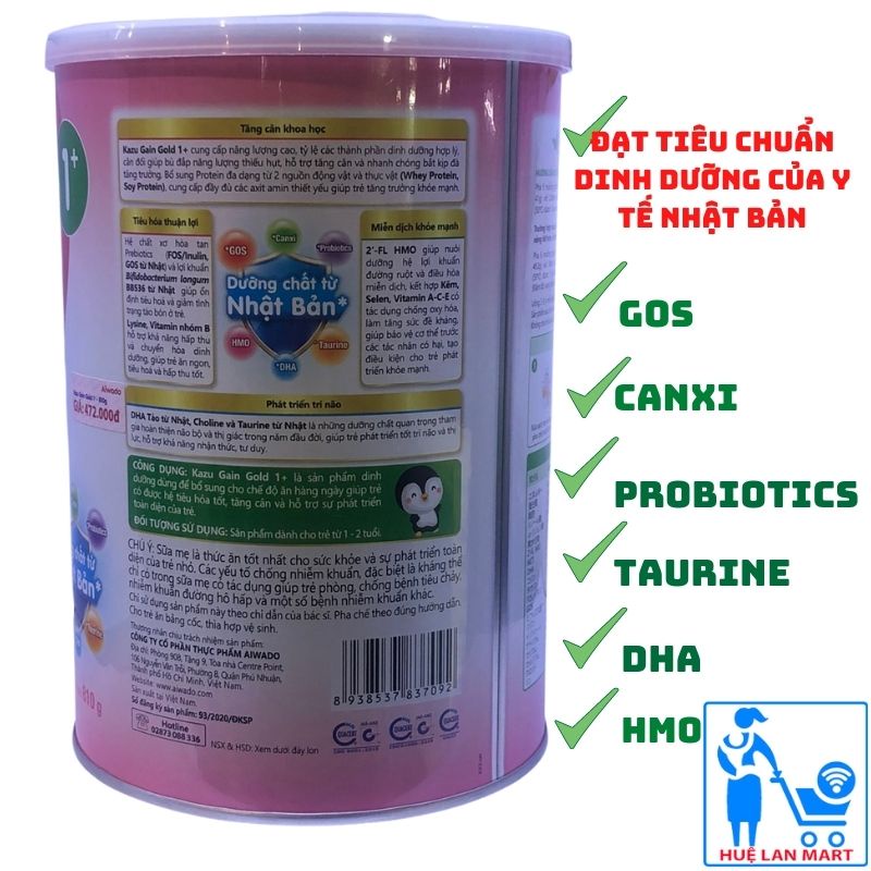 Sữa Bột Aiwdo Kazu gold gain tăng cân chuẩn, tiêu hóa tốt số 1+ hộp 810g