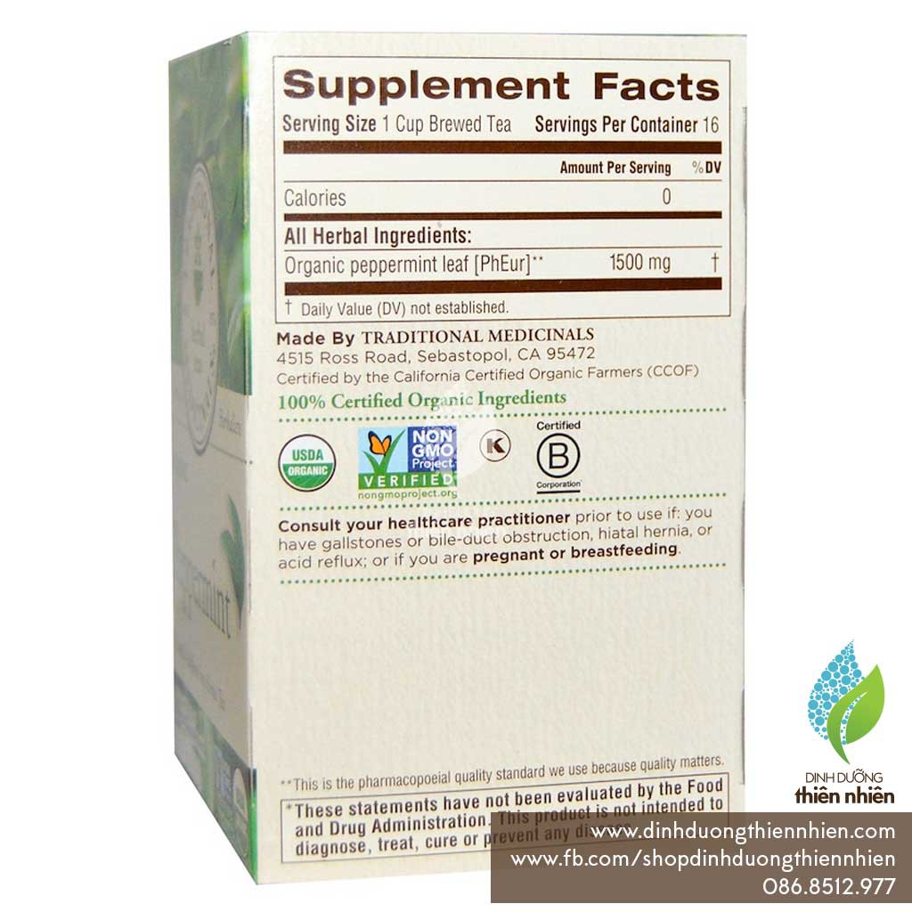 Trà Bạc Hà Hữu Cơ Traditional Medicinals Organic Peppermint