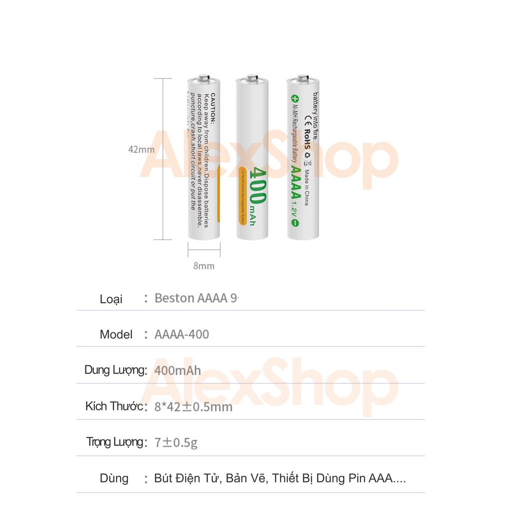 [Cả Bộ] 2 Pin Sạc AAAA Beston 400mah và Máy Sạc Đơn C8018