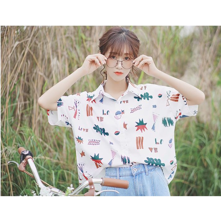 Áo Sơ Mi Nữ Form Rộng In Họa Tiết Dễ Thương 4YOUNG FASHION SMHT2