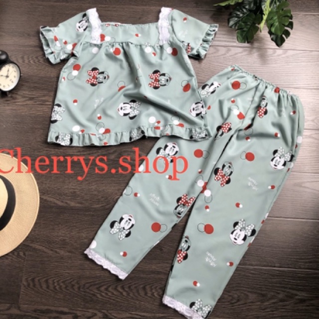 Bộ đồ ngủ tiểu thư chất voan cát lụa cộc tay quần dài  fom 55 kg trở xuống kèm ảnh video thật | BigBuy360 - bigbuy360.vn