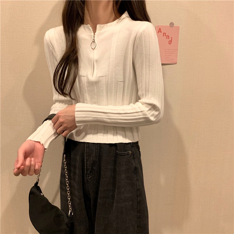 Áo len chui đầu cổ cao có khóa kéo màu sắc thời trang dành cho nữ