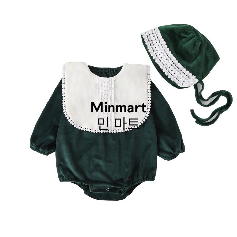 Set váy nhung nỉ kèm mũ và yếm cho bé gái từ 4m- 1Y