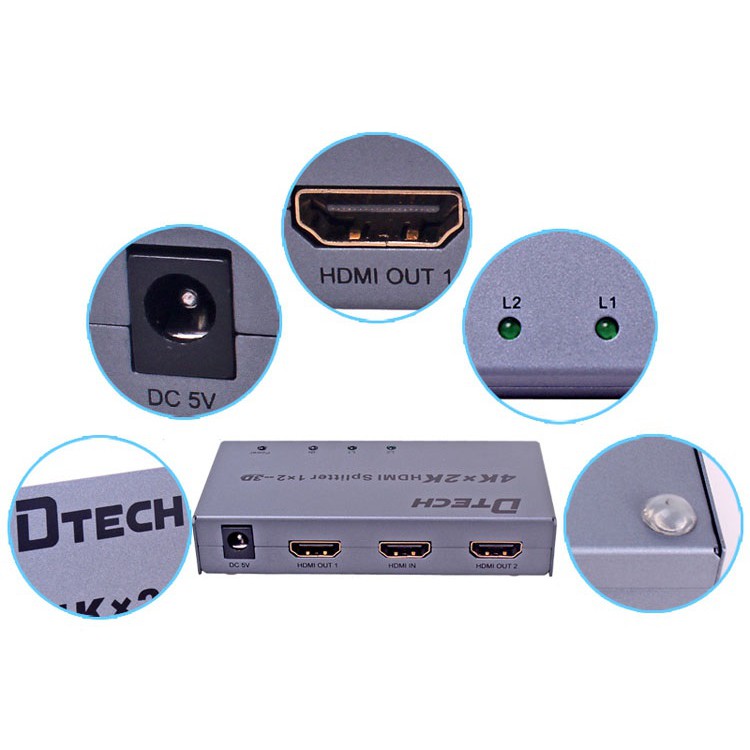 Bộ chia HDMI 1 RA 4 DTECH DT-7144 hỗ trợ 4K-2K (DT7144) | BigBuy360 - bigbuy360.vn
