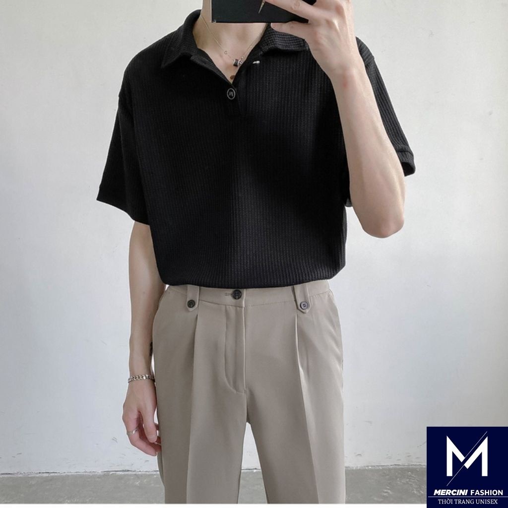 Polo Nam MERCINI áo thun nam bẻ cổ form rộng polo nam chống nhăn unisex cao cấp thời trang Hàn Quốc