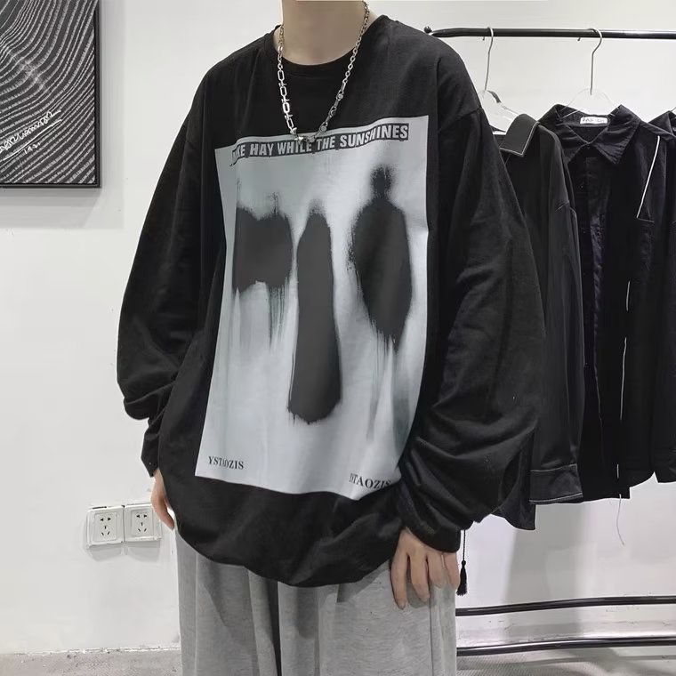 Áo Thun Tay Dài Cổ Thuyền Dáng Rộng In Chữ Thoải Mái Thời Trang unisex Size M-5XL