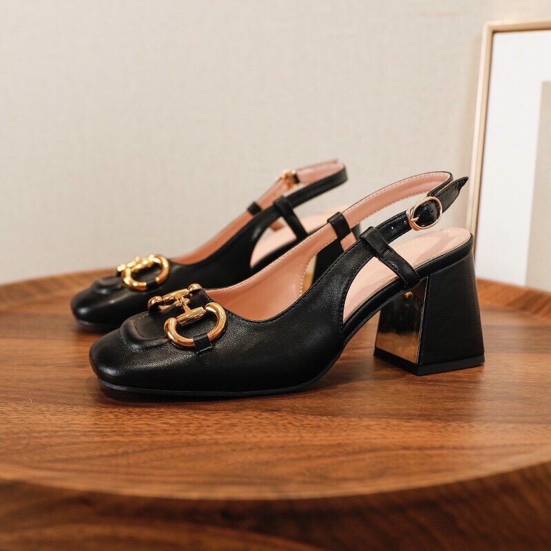 Giày Cao Gót 6p Bít Mũi Vuông Phối Khoá