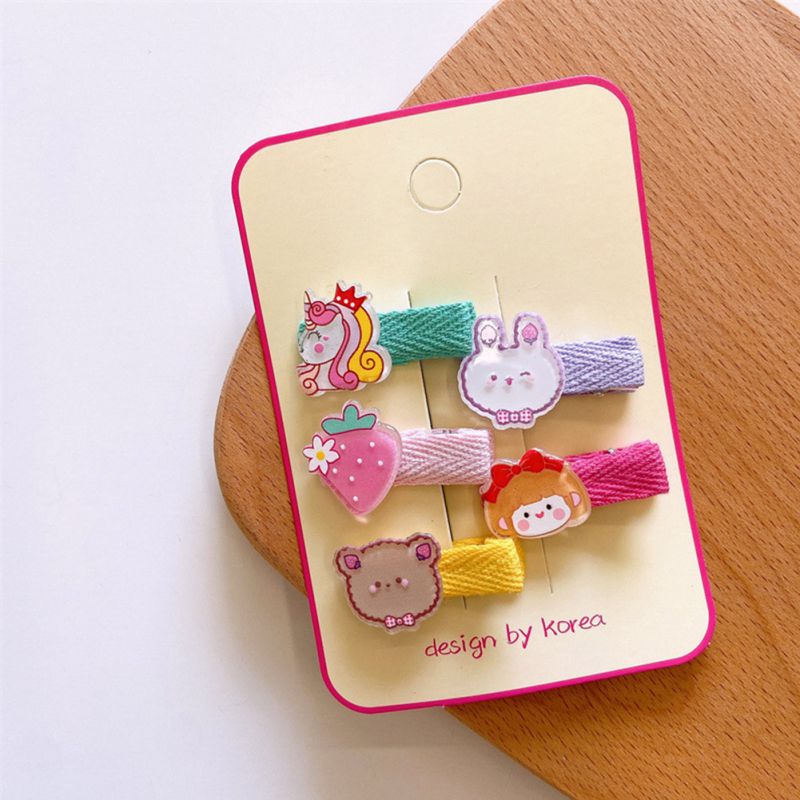 Set 5 Kẹp Tóc Họa Tiết Hoạt Hình Phong Cách Hàn Quốc Đáng Yêu Cho Bé Gái