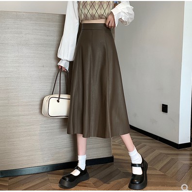 Chân váy da Hàn Quốc dài dáng xoè chuẩn Ỏrder (Sẵn Đen-M) | BigBuy360 - bigbuy360.vn