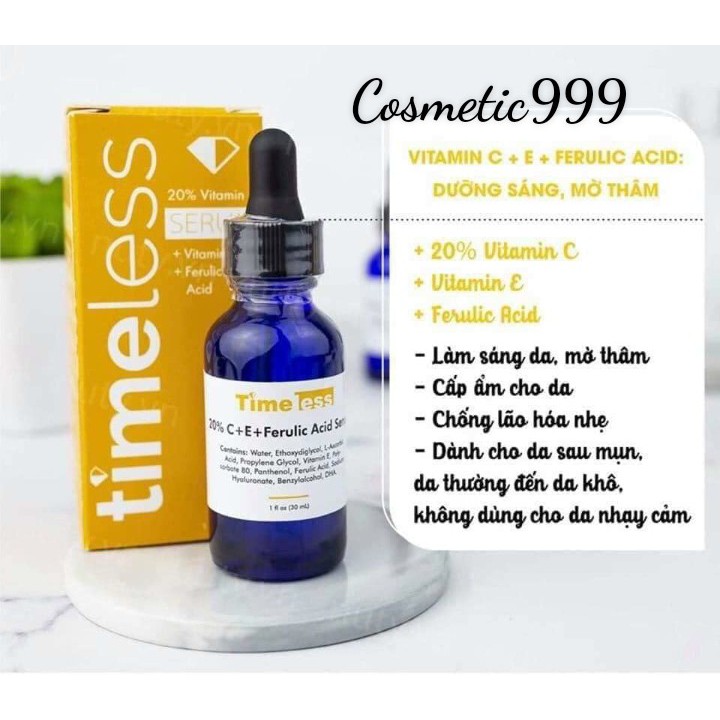 Auth 100% serum dưỡng trắng timeless 20% vitamin c + ferulic acid serum hàng usa -cosmetic999