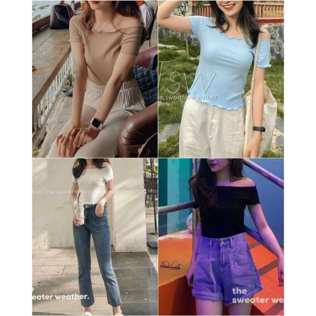 Áo len tăm trễ vai hàng QC