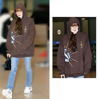 Áo Hoodie Dáng Rộng Phong Cách Lisa BlackPink Hàn Quốc Cho Nữ