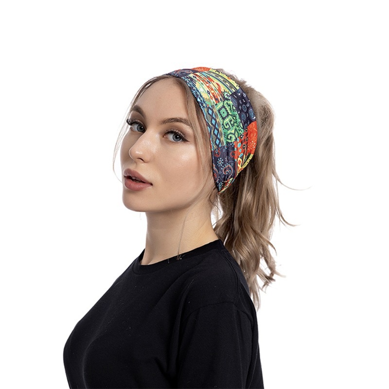 Băng Đô Turban Bản Rộng Co Giãn Chống Trượt In Họa Tiết Phong Cách Boho Dùng Khi Tập Yoga / Chạy Bộ
