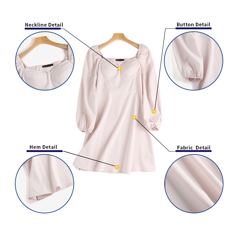 Đầm mini ZANZEA cổ vuông rộng khoét sâu dài tay