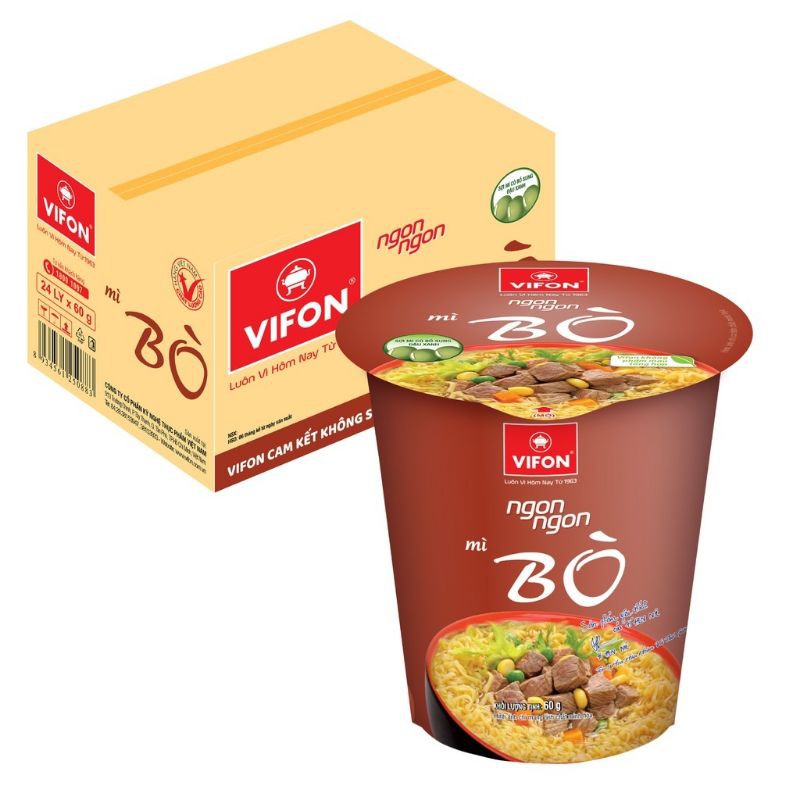 Thùng 24 Ly Mì Ngon Ngon Bò Vifon (60g / Ly)