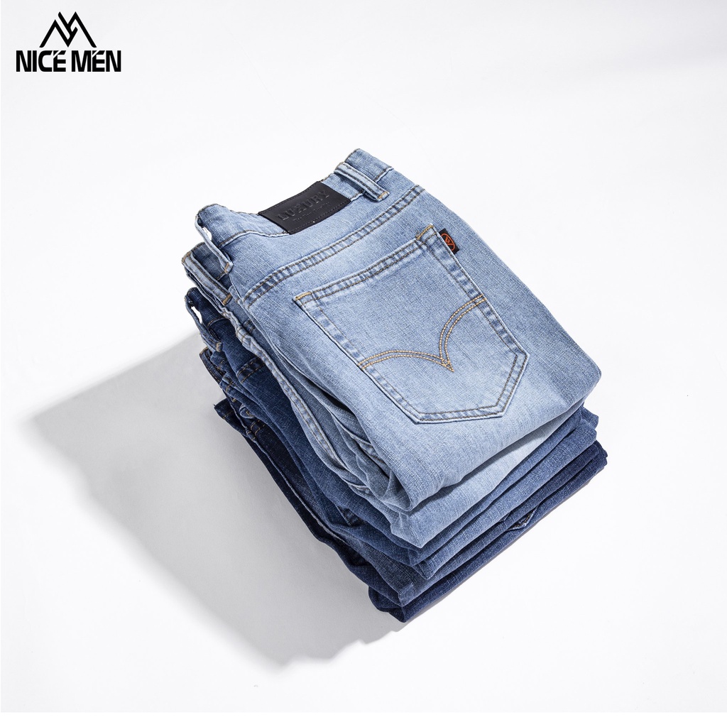 Quần Jeans Nam Nicemen Streetwear Cao Cấp Xanh Đen Trơn - Form Ống Suông - Jeans Thun Co Giãn,Mềm Mịn, Thoái Mái Khi Mặc