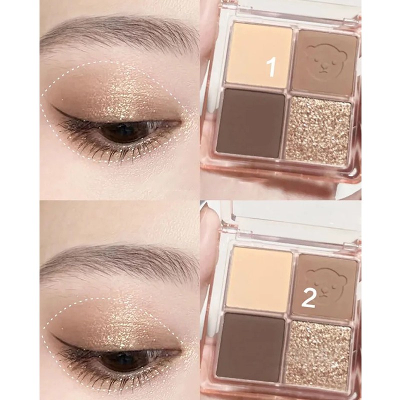 Bảng phấn mắt 4 màu lì tông đất thiết kế họa tiết gấu dễ thương | BigBuy360 - bigbuy360.vn