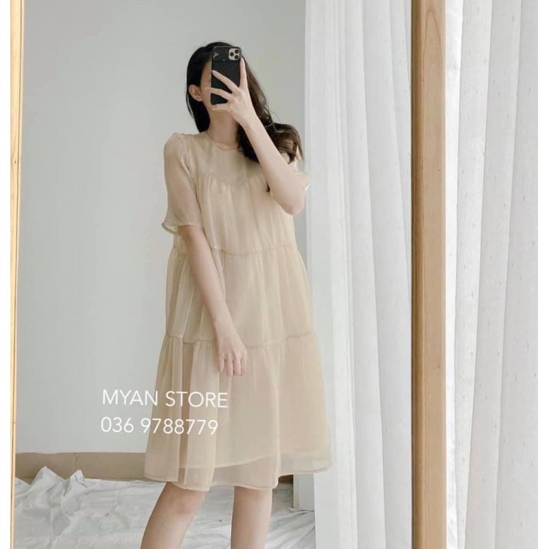 Váy babydoll voan tơ ngắn tay - Đầm babydoll cộc tay 3 màu Maina