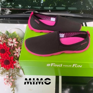 Giày nữ vải chun đi bộ, đi thể dục, giày skimmer đen đế hồng siêu êm mềm nhẹ, bền đẹp